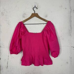 Scotch & Soda Square Neck Smocked Top Seersucker Pink 40